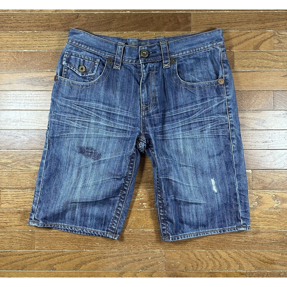 Helix Shorts Mens 34 Blue Denim Jean Shorts Jorts Whiskered Distressed Grunge